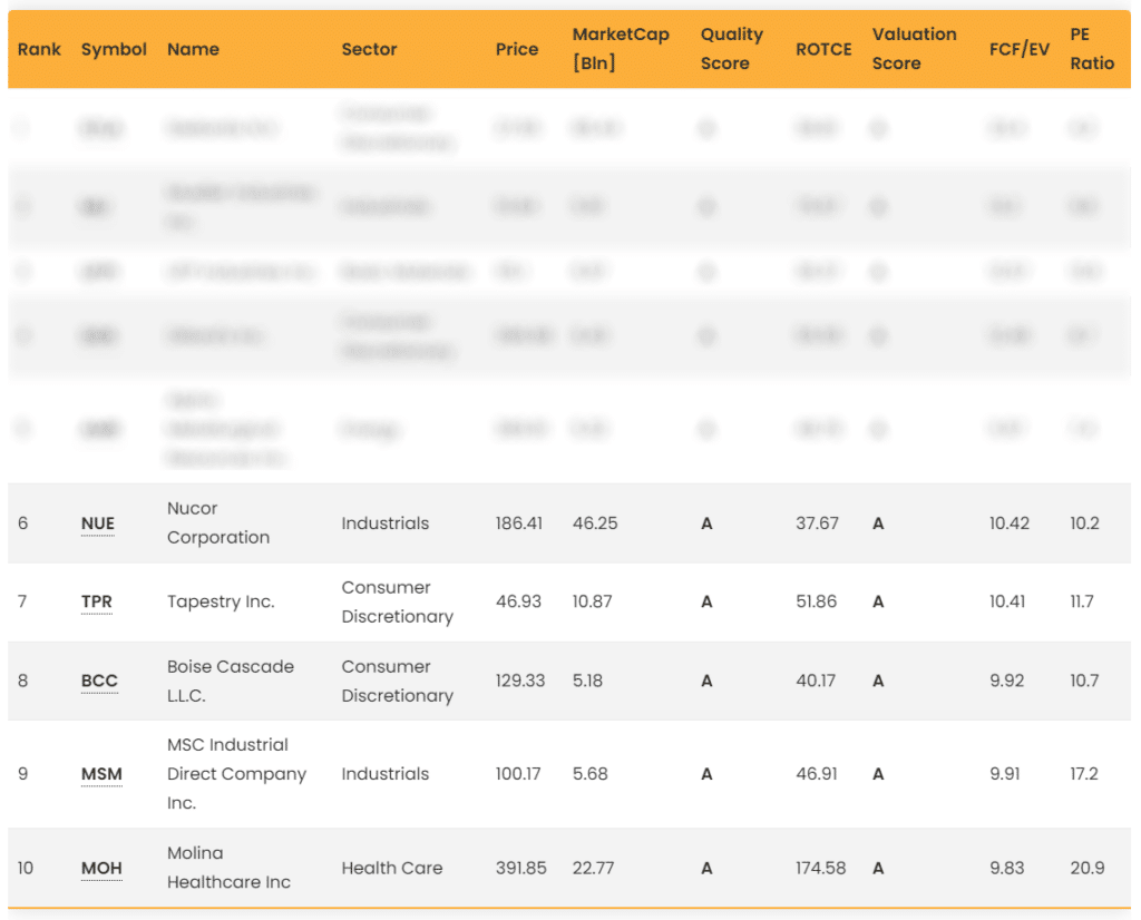 Attuale top 10 dell'Everest Screener. Everest Screener classifica le azioni più sottovalutate del momento.